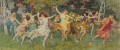 dancing fairies on lion in forest girls woman beauty Frederick Arthur Bridgman
